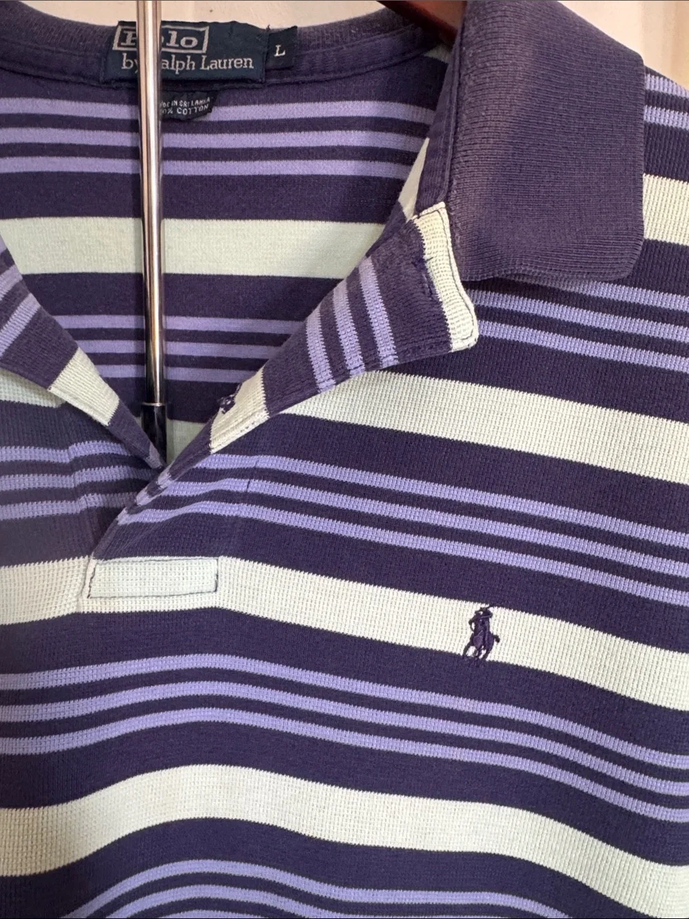 Ralph Lauren Navy and Light Green Striped Polo Shirt